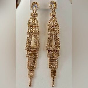 Couture Gems Goldtone chandelier,clear rhinestones, post, dressy,event